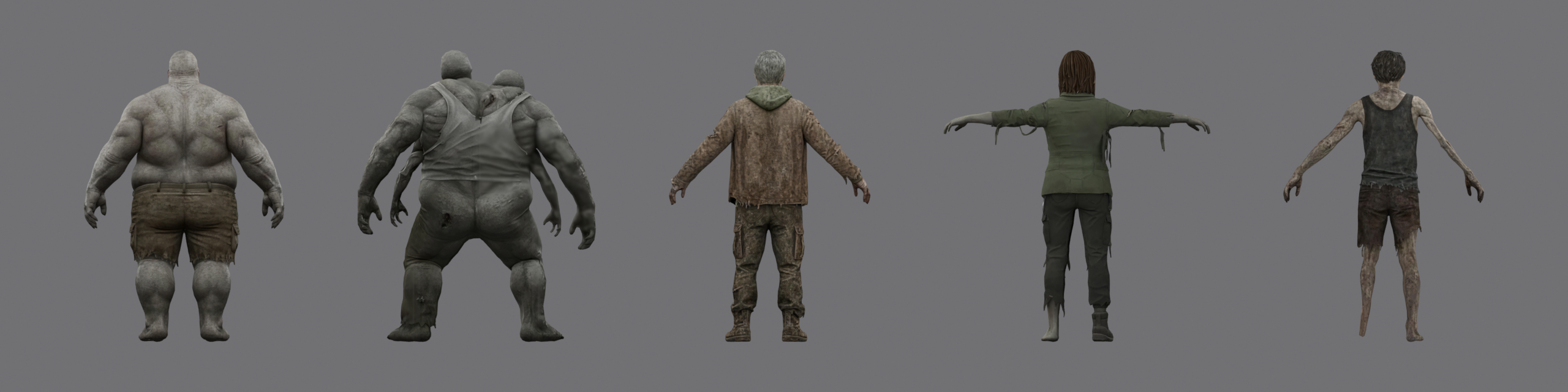 Back view of five zombies